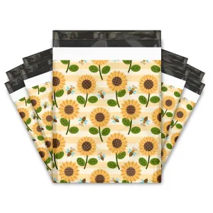 12x15" Sunflowers and Bees Designer Poly Mailers Shipping Envelopes Premium Printed Bags