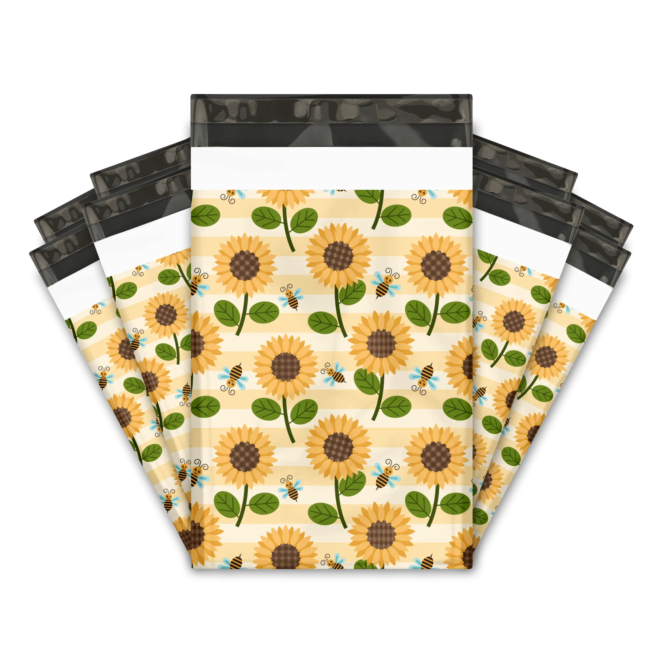 6x9" Sunflowers and Bumble Bees Designer Poly Mailers Shipping Envelopes Premium Printed Bags