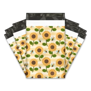 6x9" Sunflowers and Bumble Bees Designer Poly Mailers Shipping Envelopes Premium Printed Bags