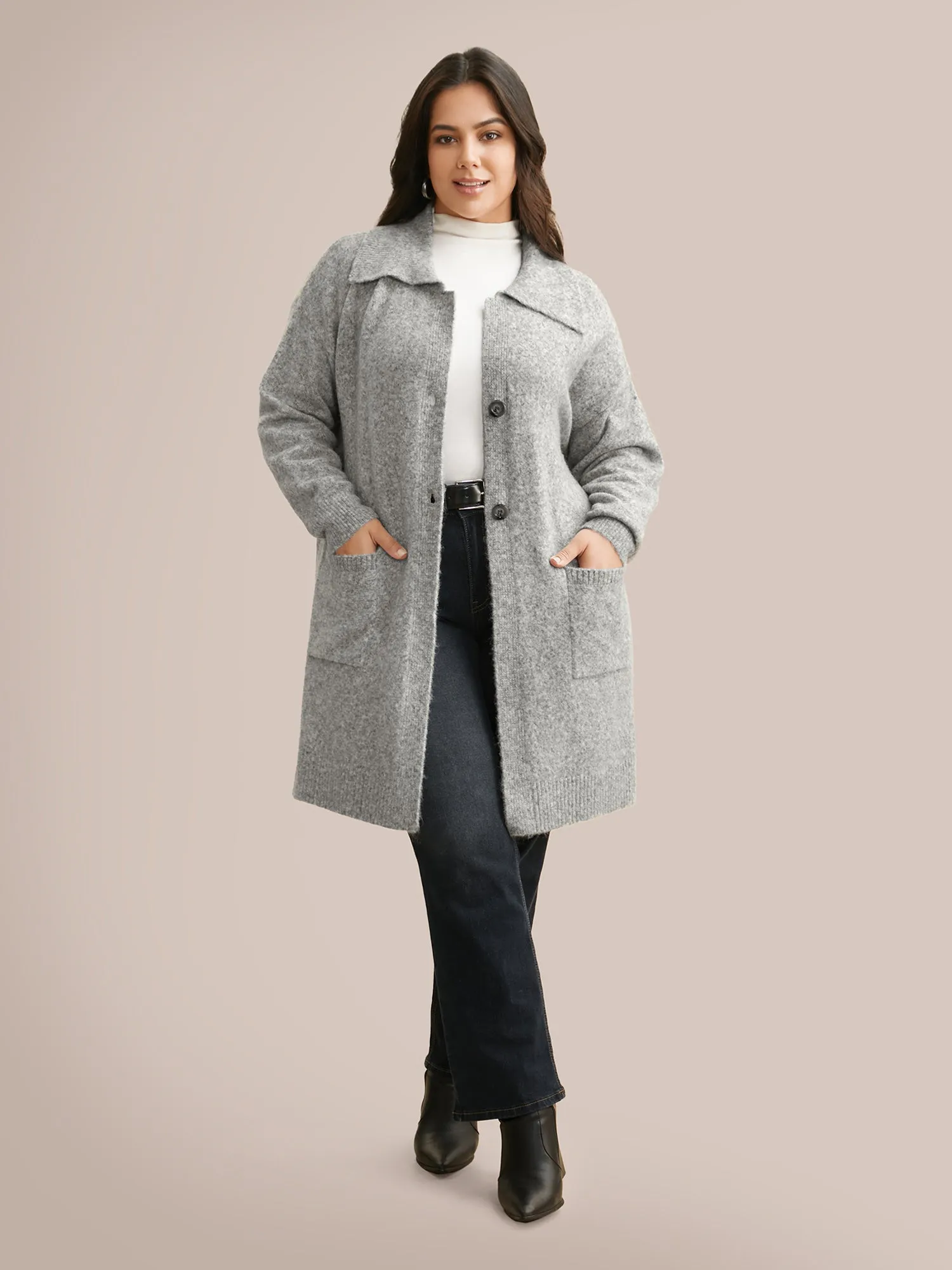 Airy Cozy Lapel Collar Pocket Wool Cardigan