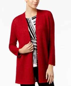 Alfani Metallic Open-Front Cardigan Metallic Red