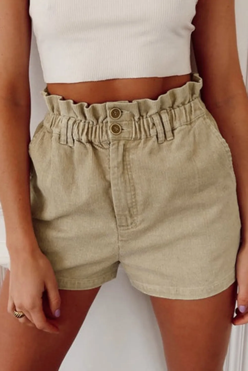 Apricot Corduroy Paperbag Waist High Waist Shorts