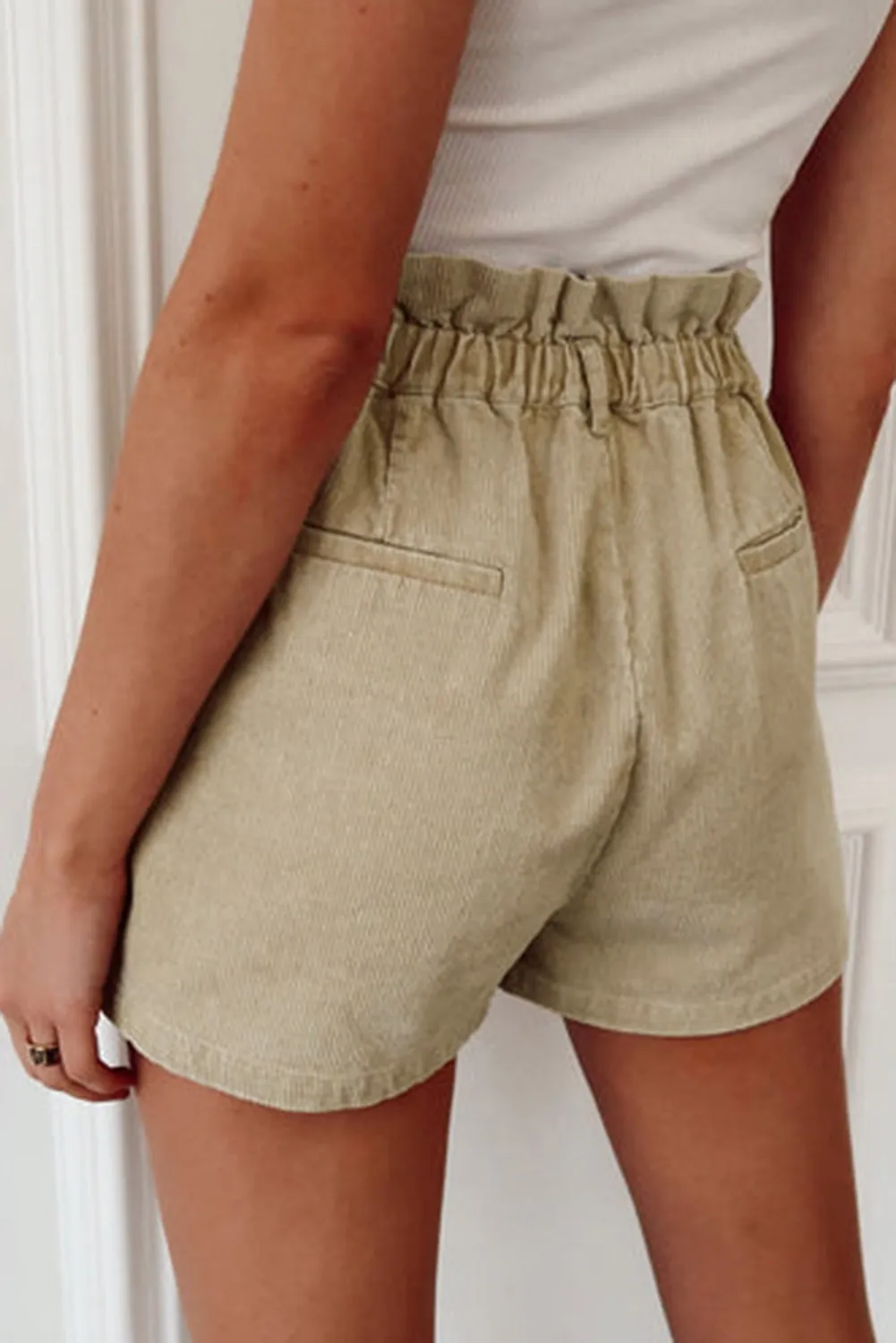 Apricot Corduroy Paperbag Waist High Waist Shorts