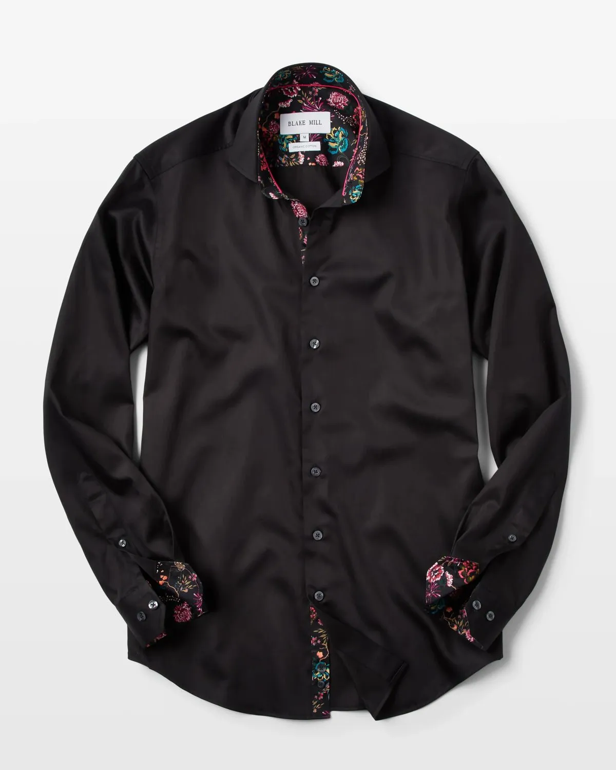 Black Sateen Shirt with Midnight Garden Accents