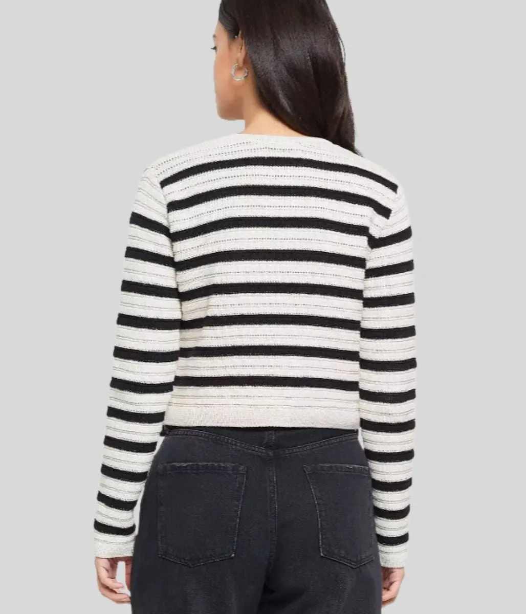 Black Stripe Textured Knit Cardigan