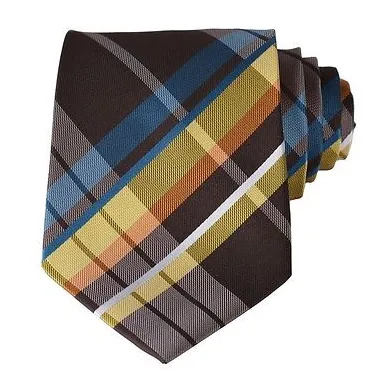 Brown, Mustard, Blue & Orange Plaid Tie