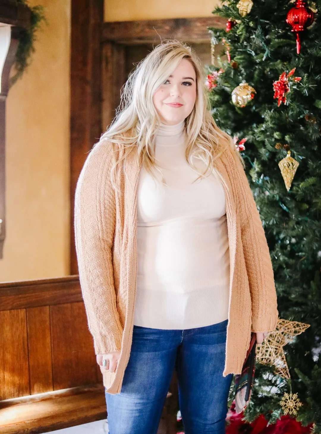 Cable Knit Belted Cardigan In Caramel