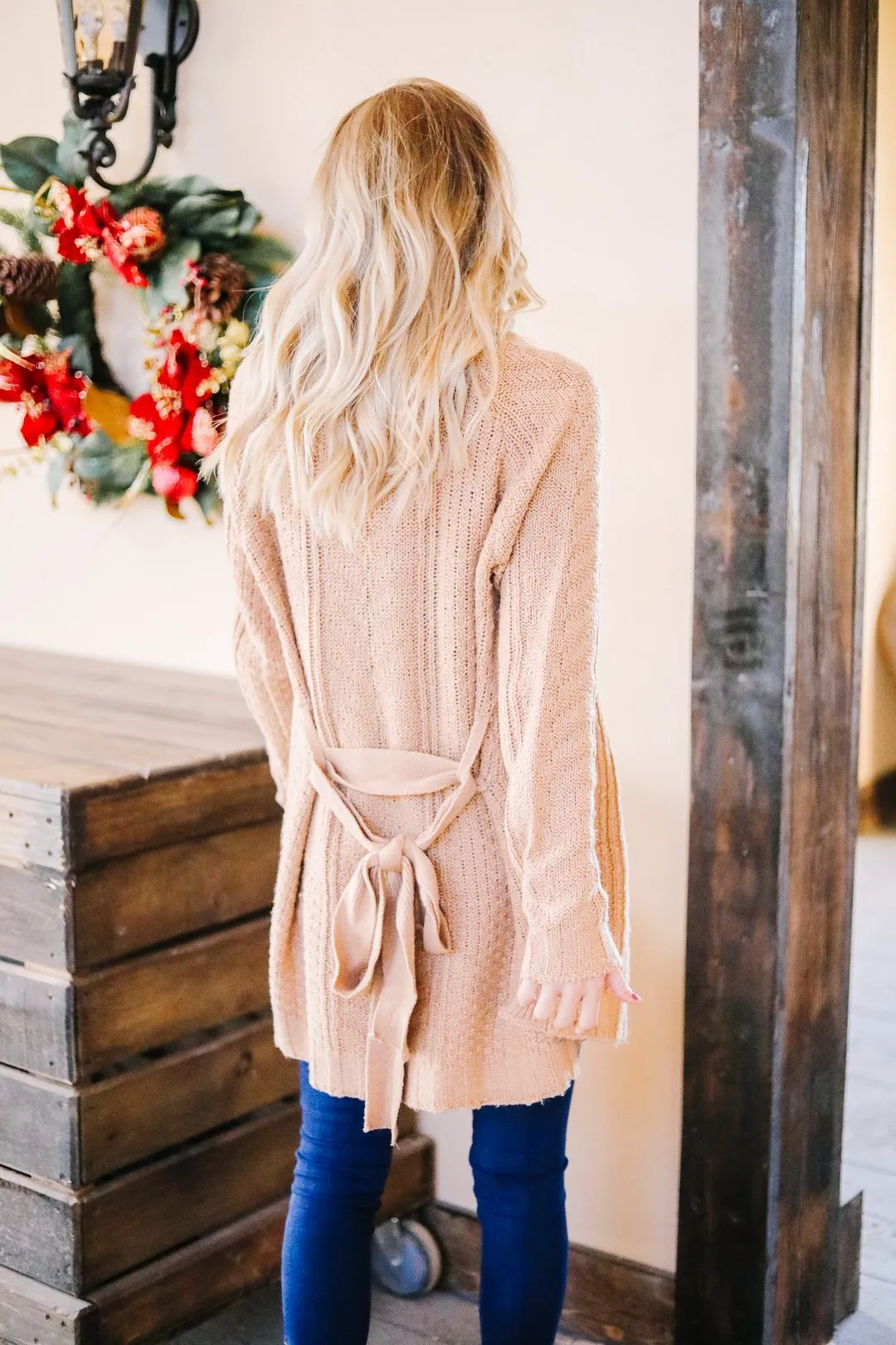 Cable Knit Belted Cardigan In Caramel