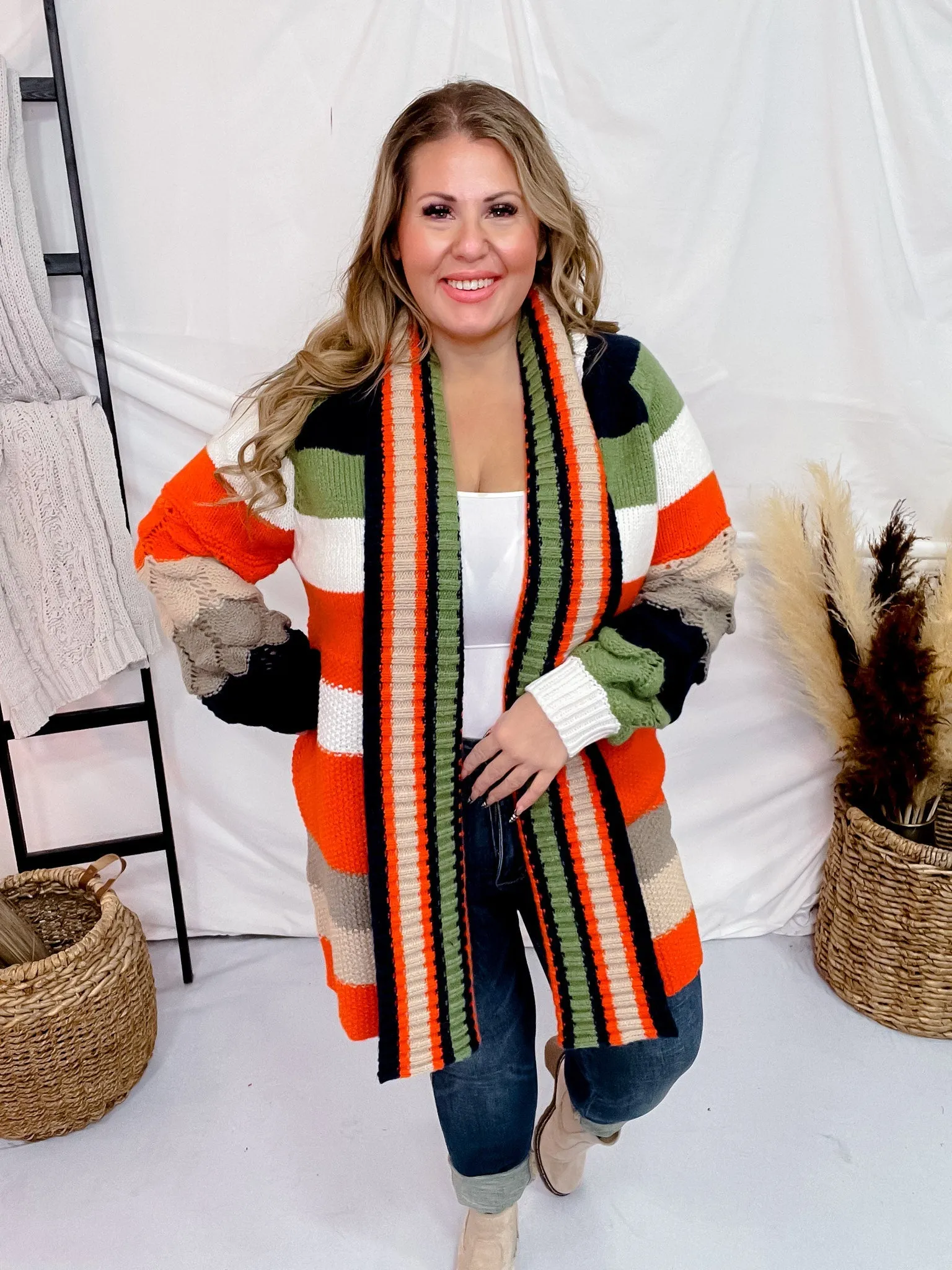 Chunky Color Block Knit Cardigan