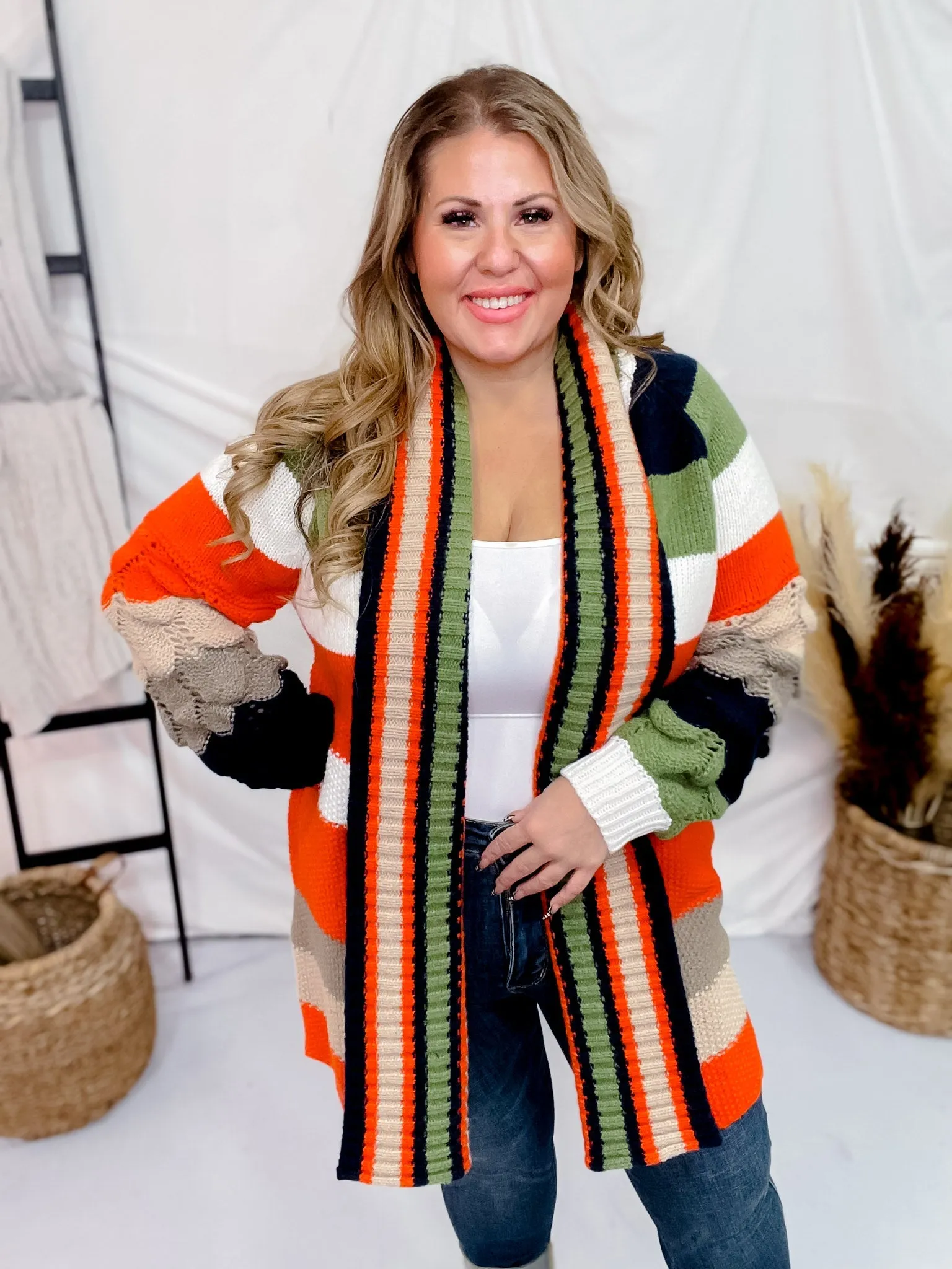 Chunky Color Block Knit Cardigan