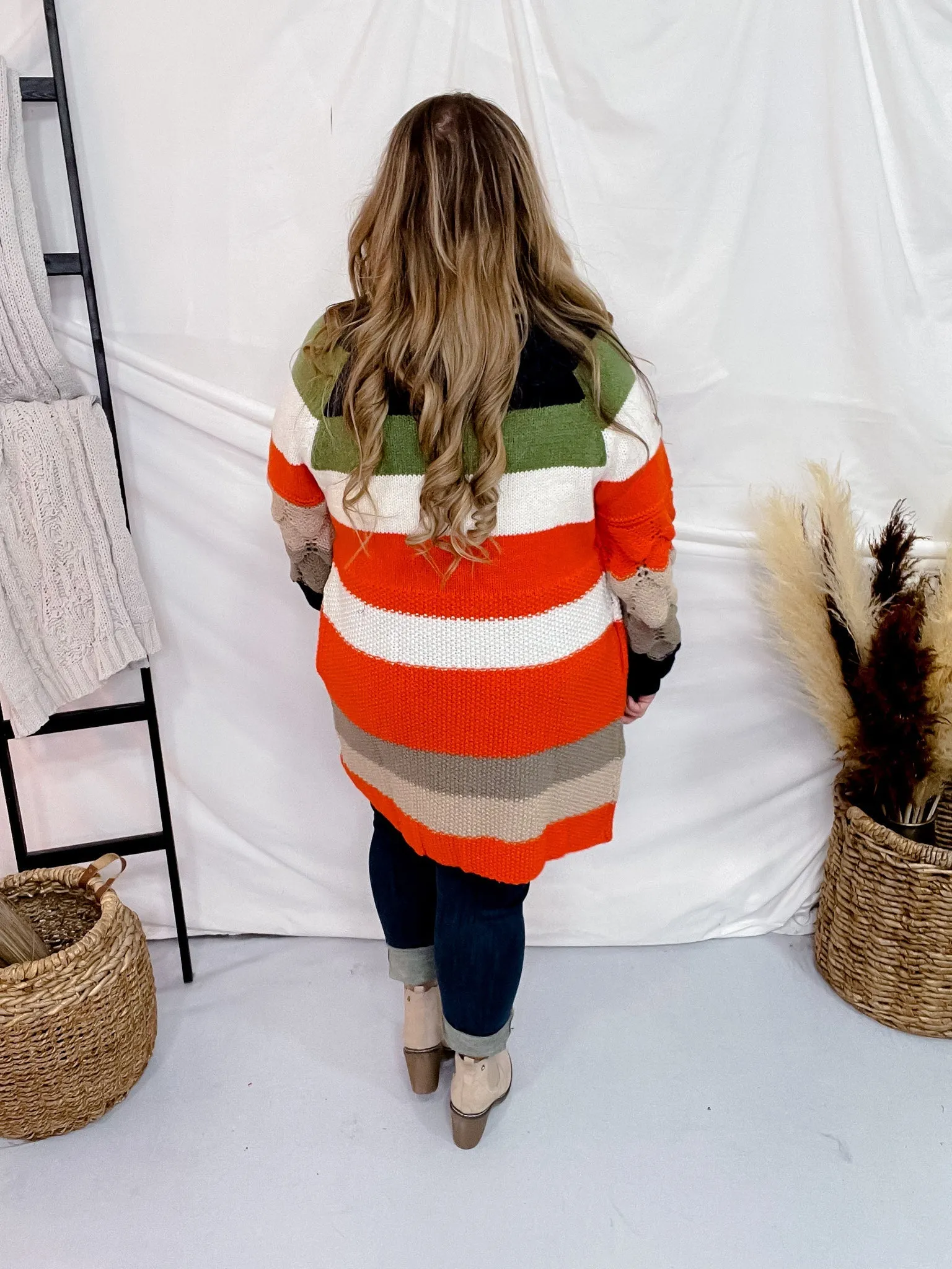 Chunky Color Block Knit Cardigan