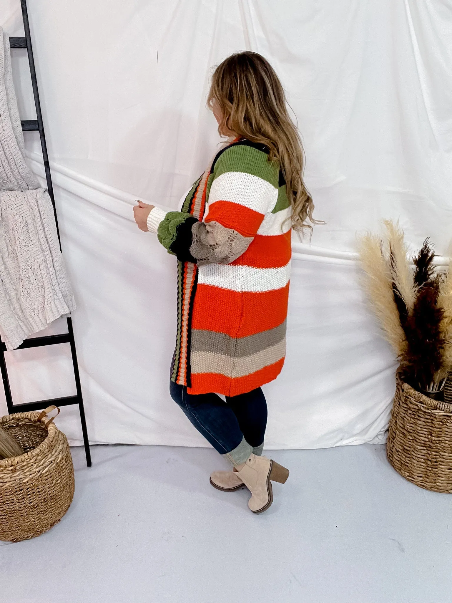 Chunky Color Block Knit Cardigan