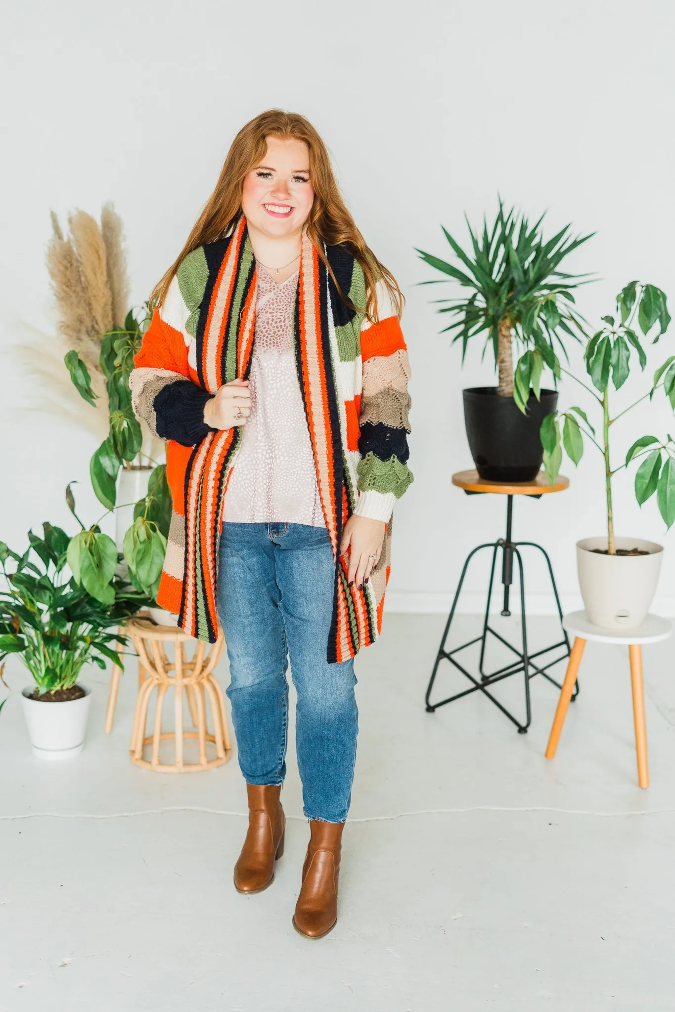 Chunky Color Block Knit Cardigan