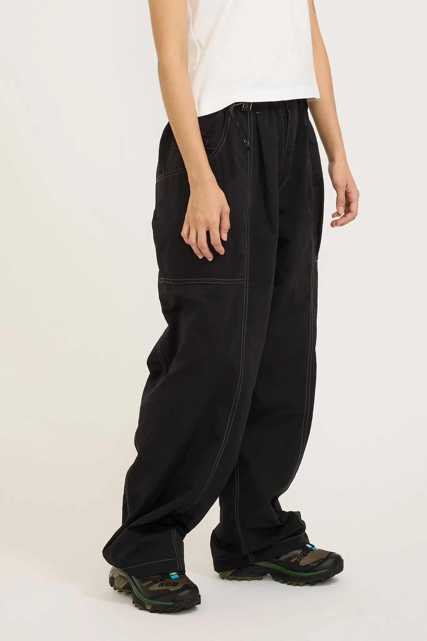 Crinkled Nylon Pants Black Womens