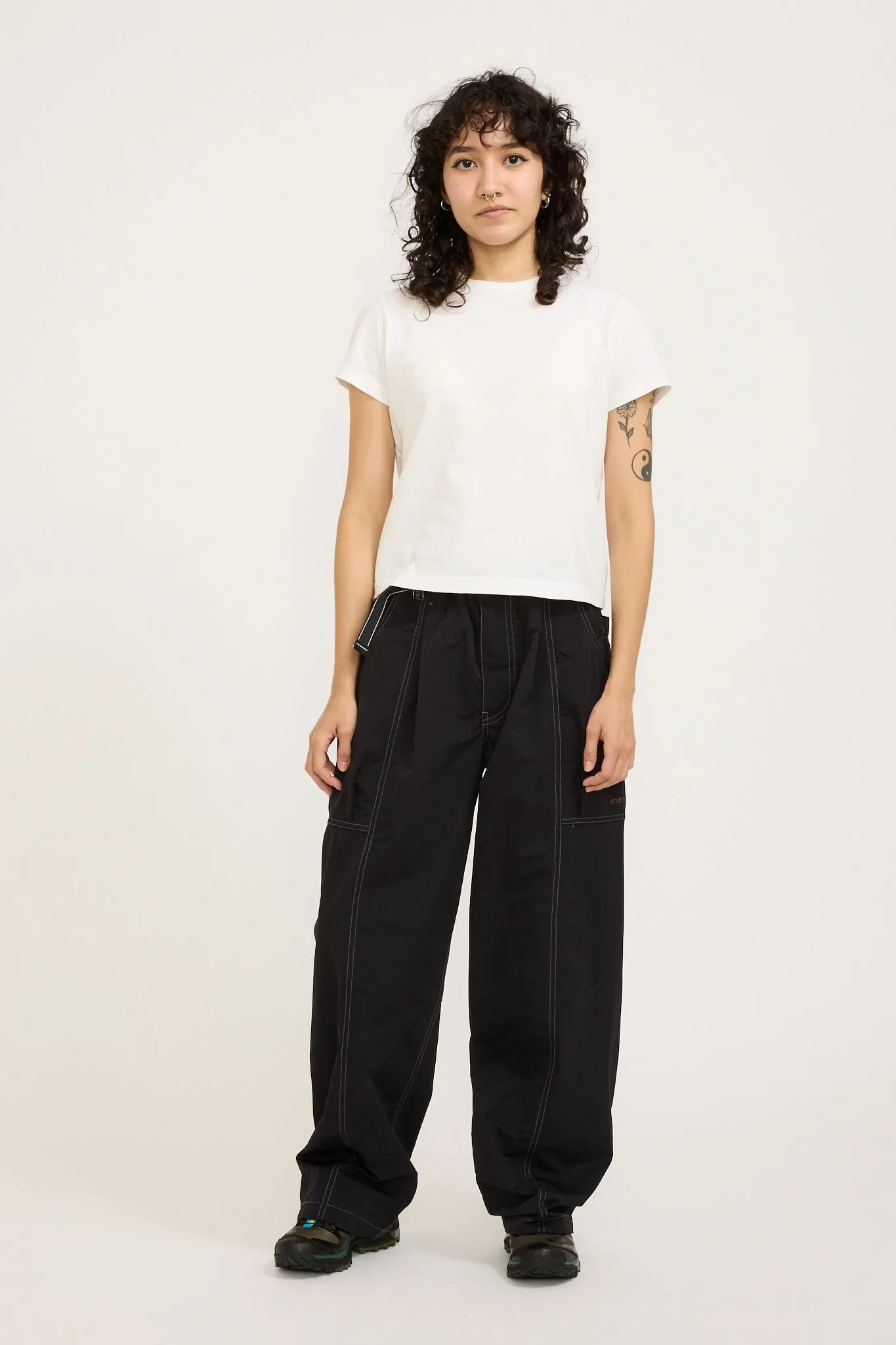 Crinkled Nylon Pants Black Womens