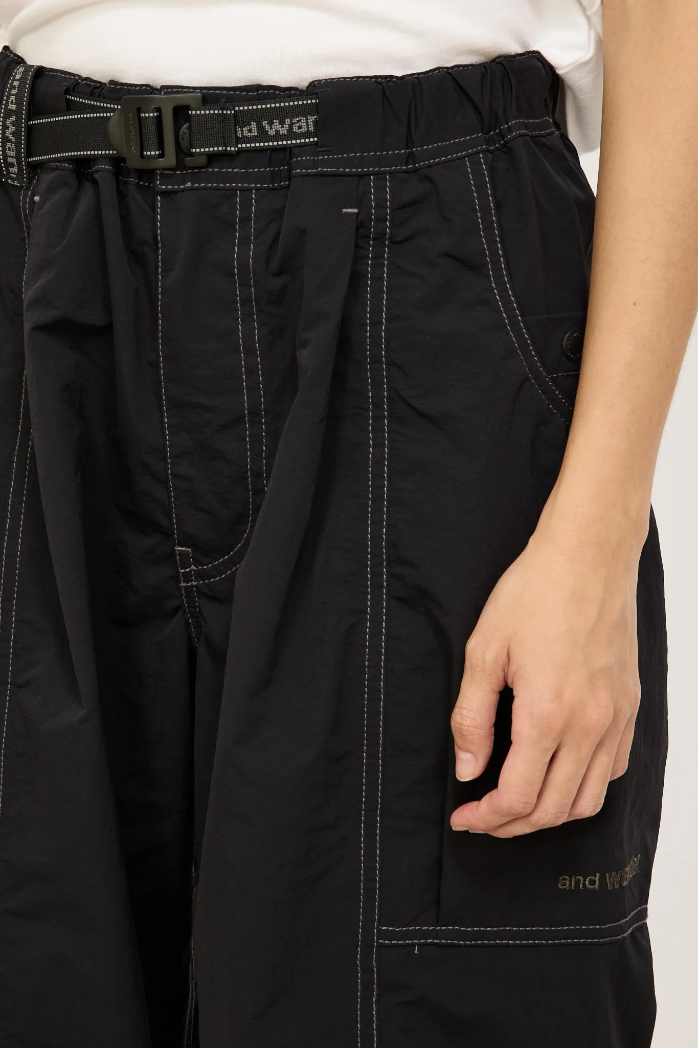 Crinkled Nylon Pants Black Womens