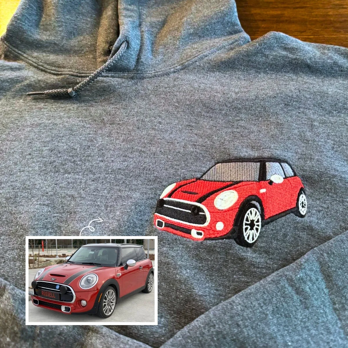 Custom Car from Photo, Embroidered Sweatshirt, Hoodie, Car Guy Gifts