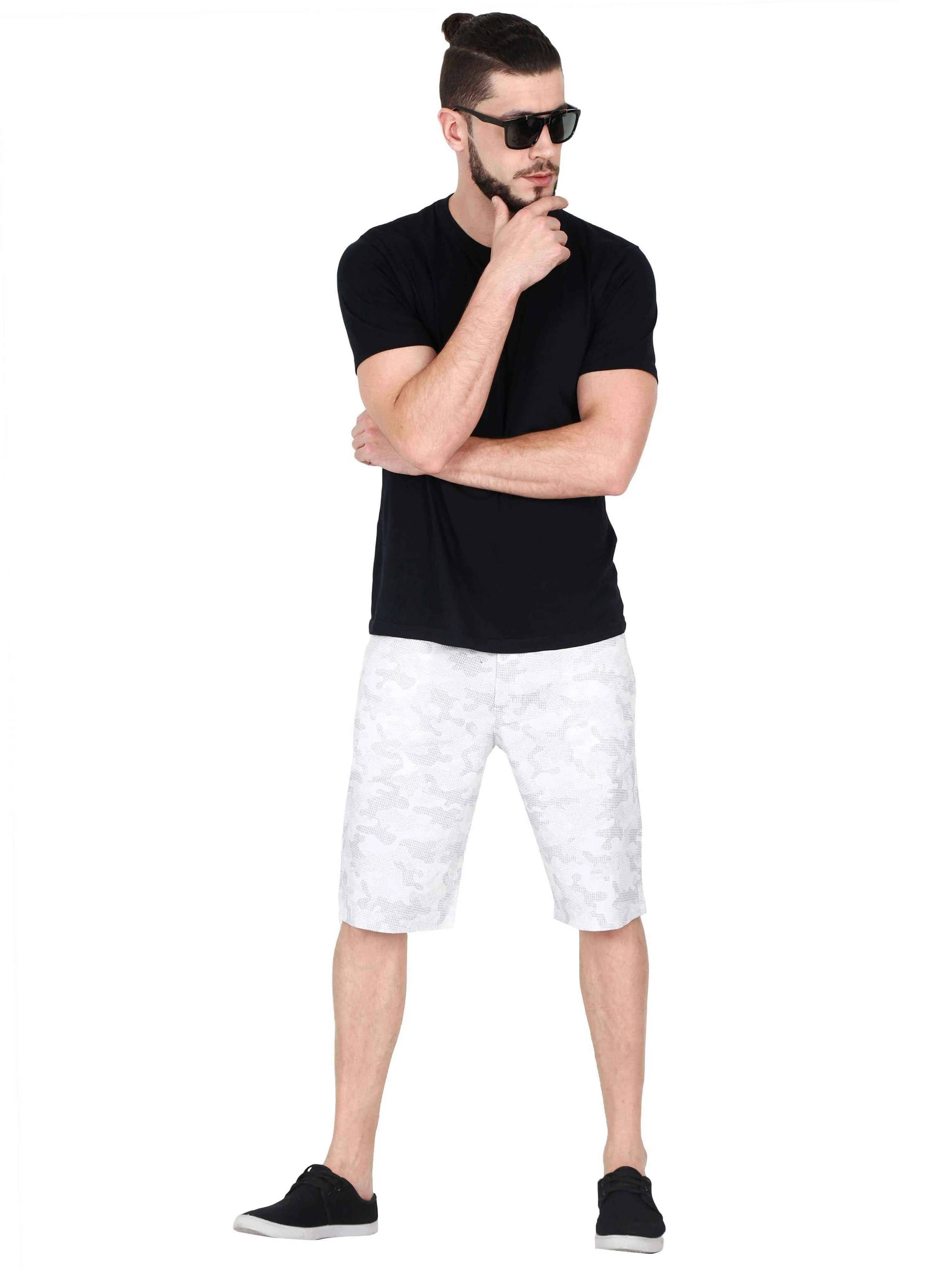 Elijaj Men White Camouflage Printed Shorts