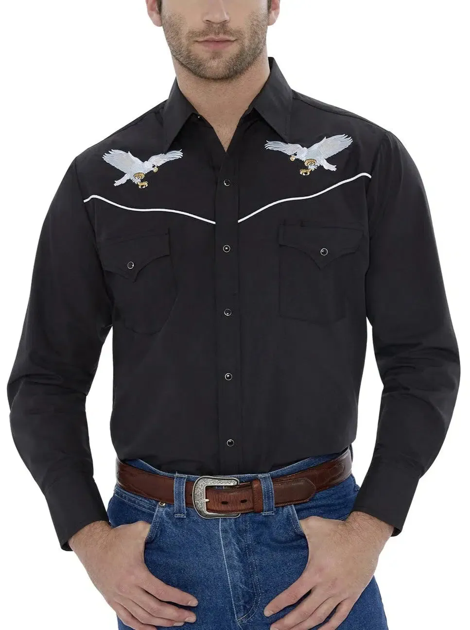 ELY Mens Embroidered Eagle Western Shirt