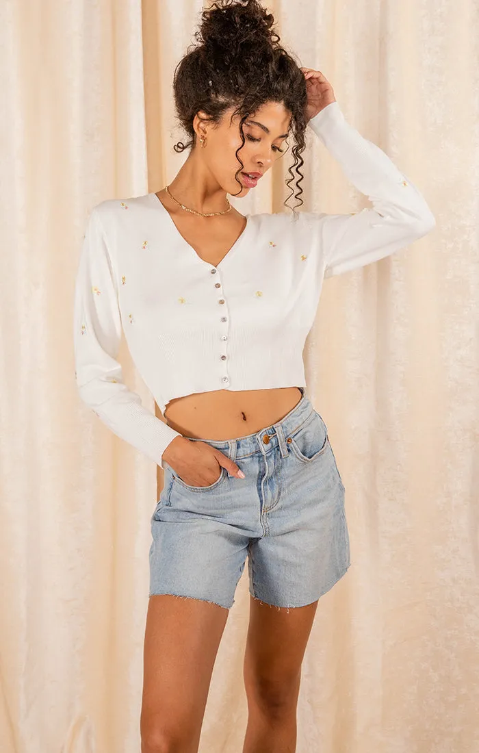 Felicity Cropped Cardigan White