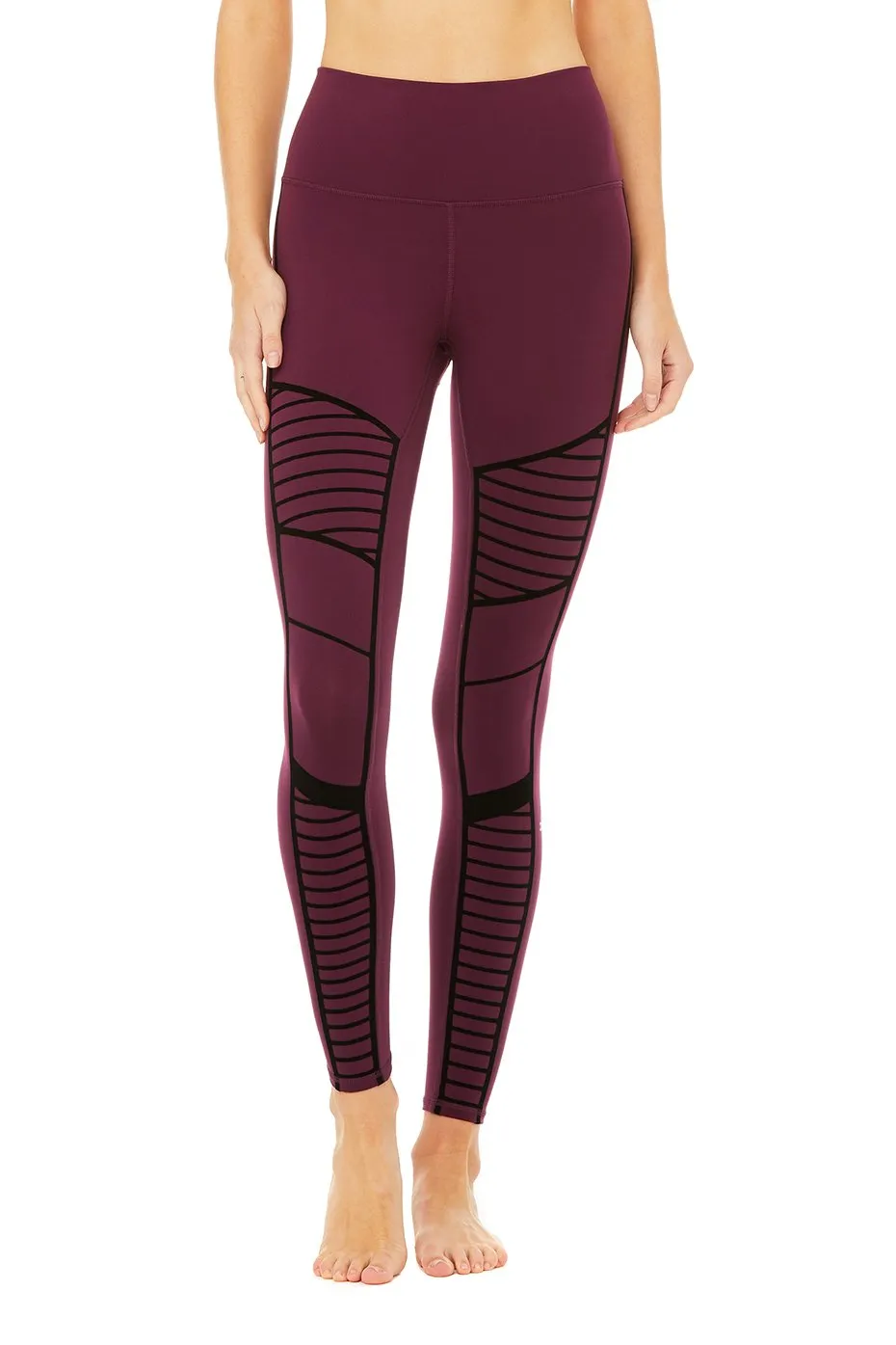 Flocked High-Waist Moto Legging - Black Plum