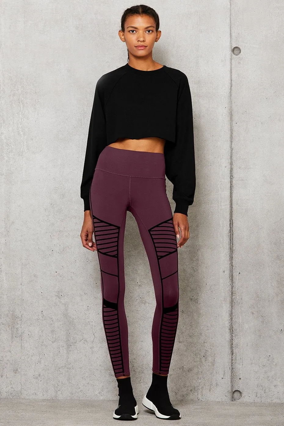 Flocked High-Waist Moto Legging - Black Plum