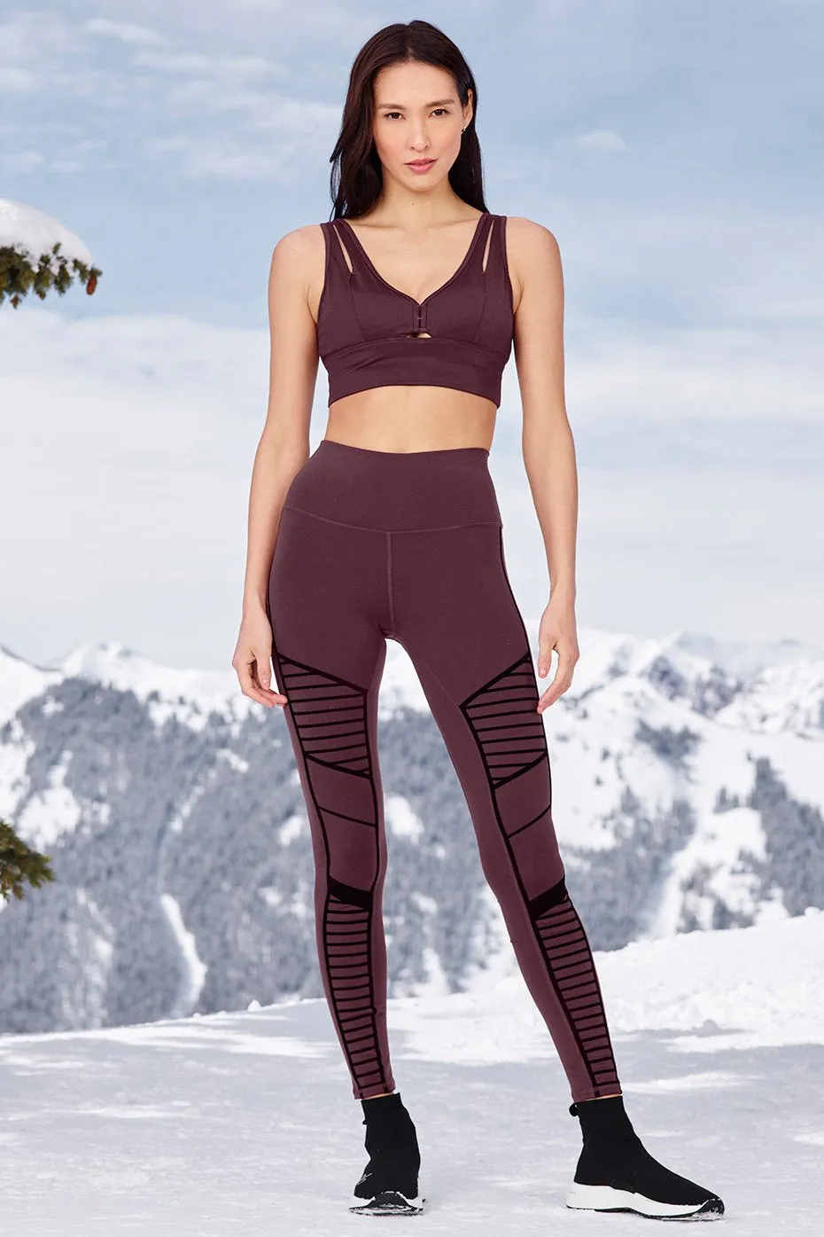 Flocked High-Waist Moto Legging - Black Plum