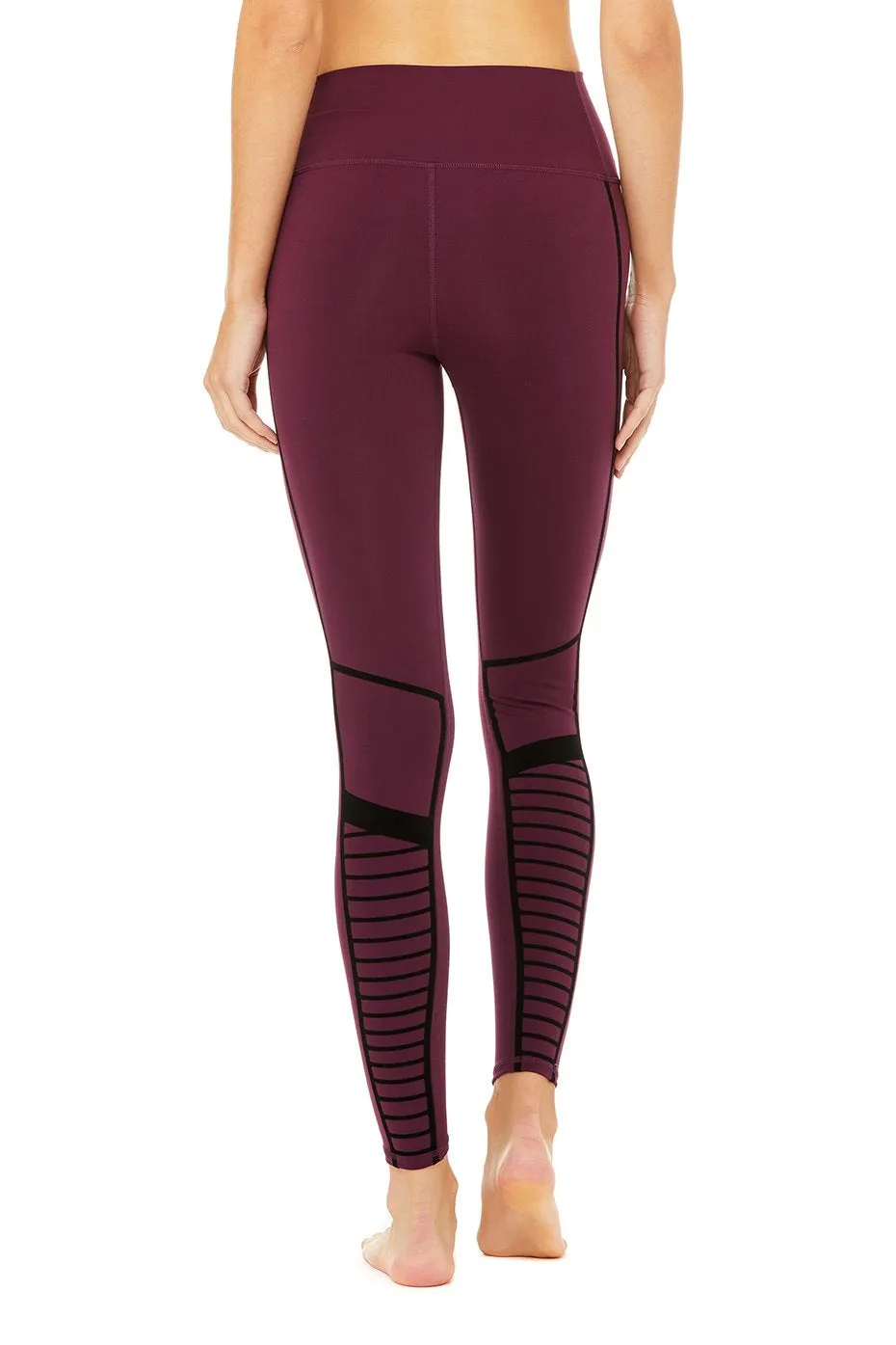 Flocked High-Waist Moto Legging - Black Plum