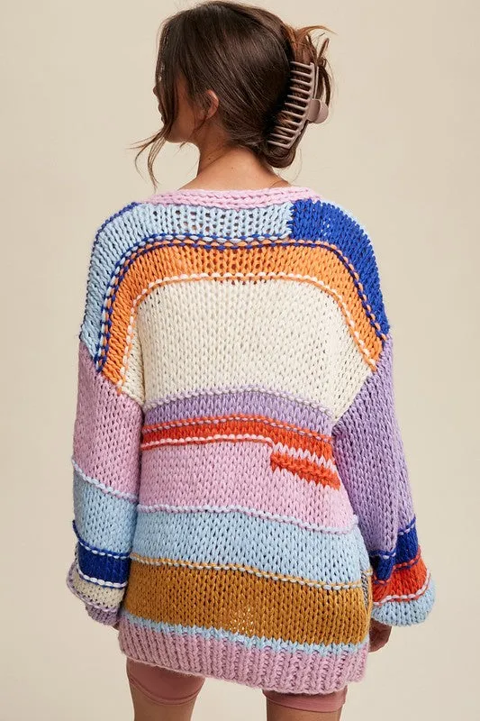 Gia Hand Knit Multi Striped Cardigan