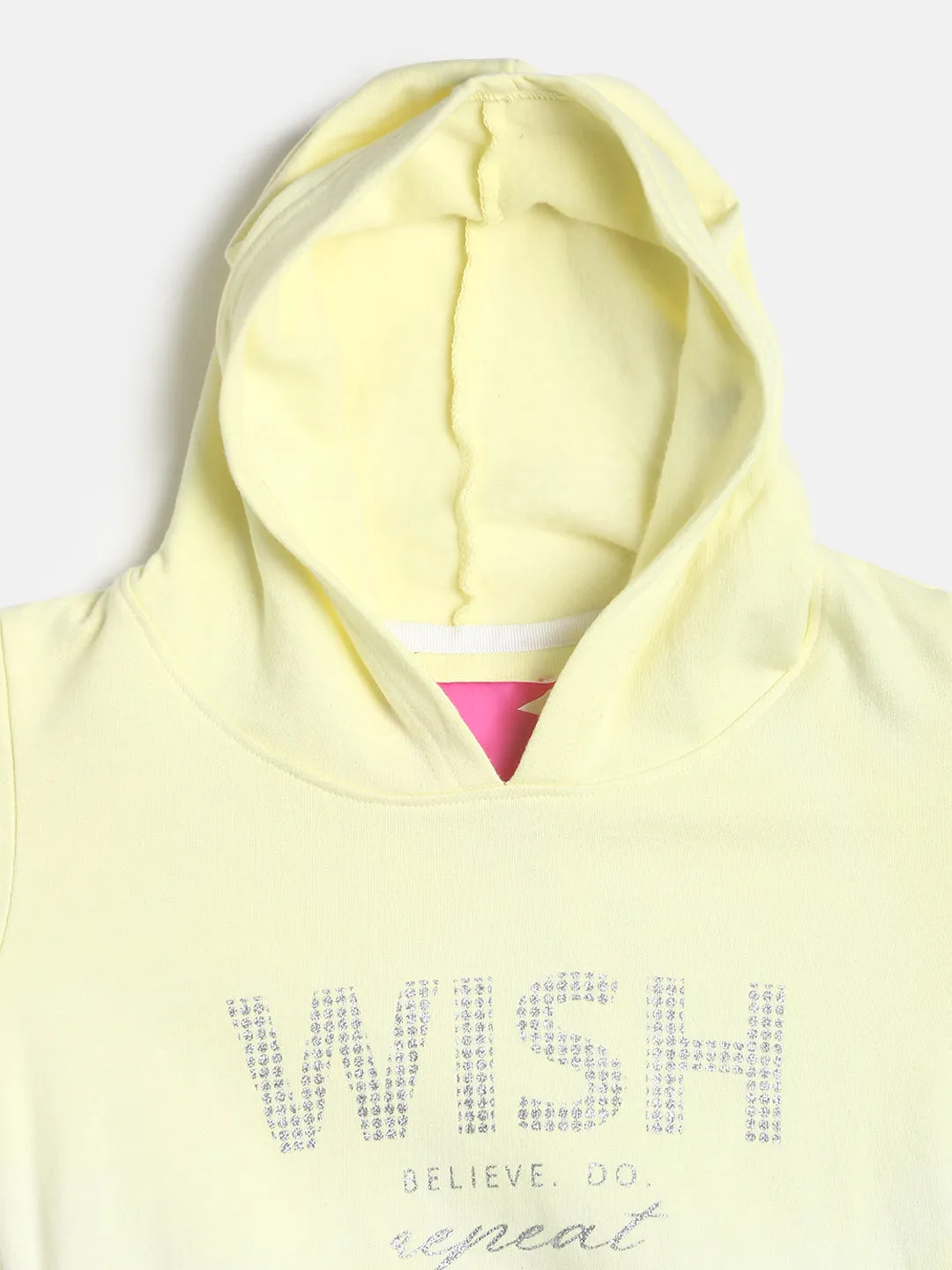 Girls Yellow Printed Sweatshirt With Hood