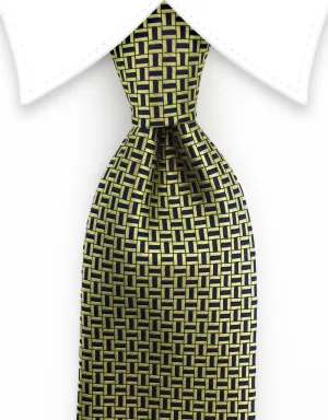 Gold and Navy Geometric Tie