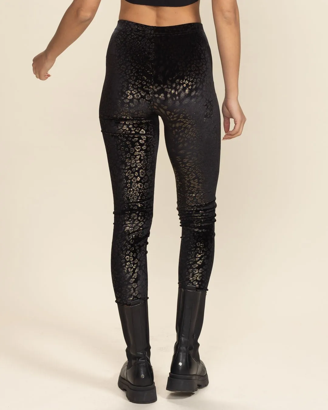 Golden Floral Cheetah Foil Velvet Leggings | Women's