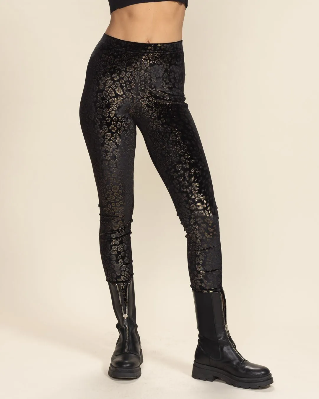 Golden Floral Cheetah Foil Velvet Leggings | Women's