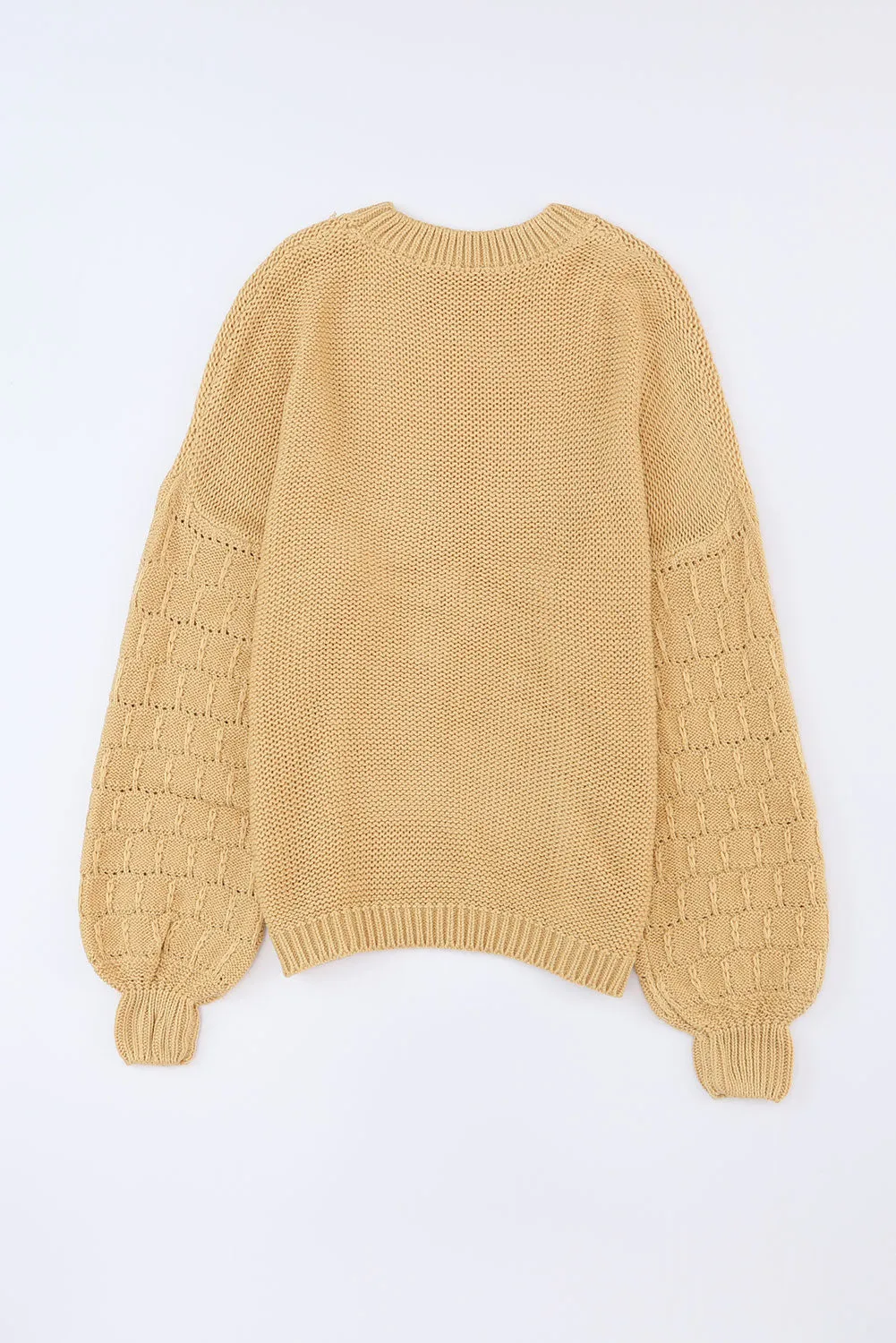 Hollowed Bubble Sleeve Khaki Knit Sweater