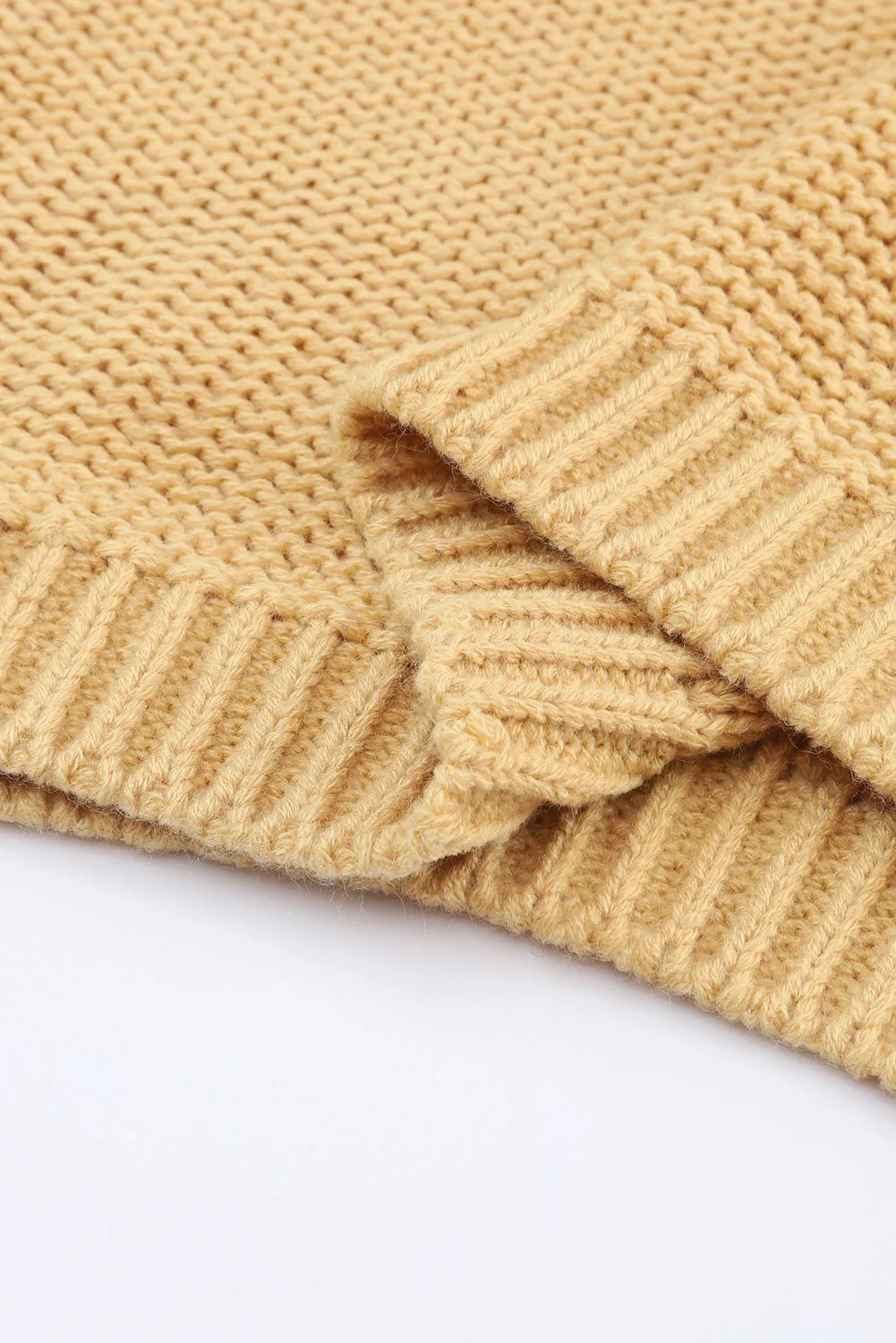 Hollowed Bubble Sleeve Khaki Knit Sweater