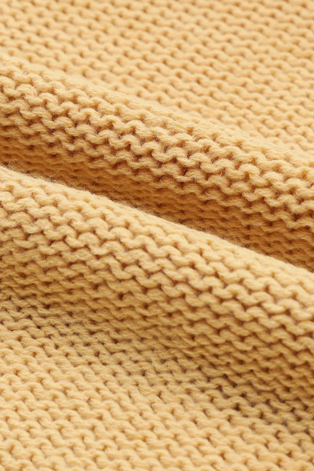 Hollowed Bubble Sleeve Khaki Knit Sweater