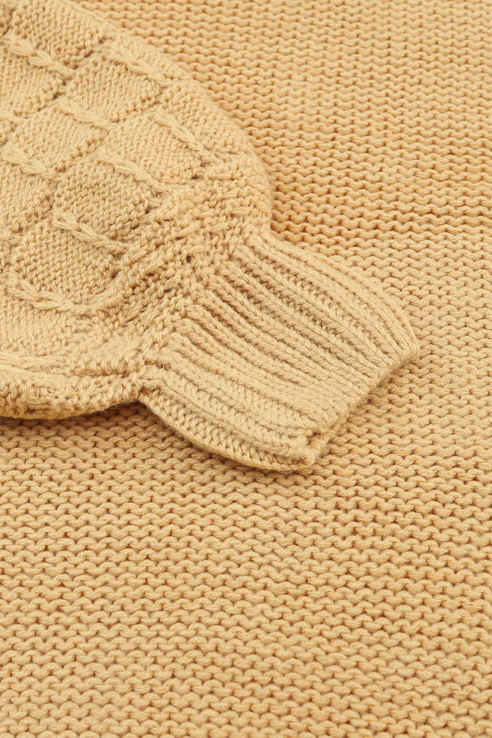 Hollowed Bubble Sleeve Khaki Knit Sweater