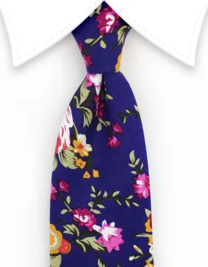 Indigo and Pink Floral Tie