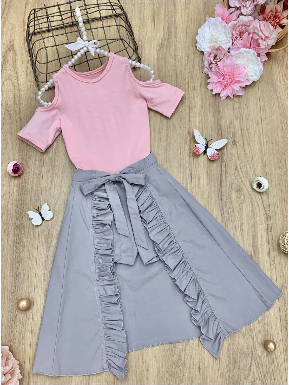 Just A Feeling Shorts And Ruffled Wrap Skirt Set