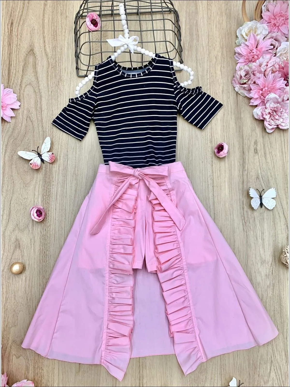 Just A Feeling Shorts And Ruffled Wrap Skirt Set