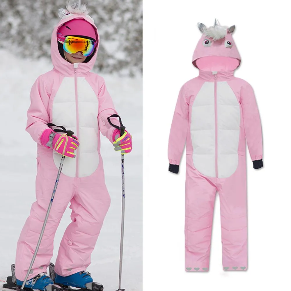 Kids Unisex Waterproof Winter Animal Friendly One Piece Jumpsuit Snowsuits