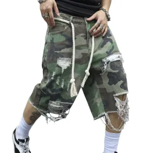 Men's Camouflage Washed Ripped Cropped Trousers 68286396Y