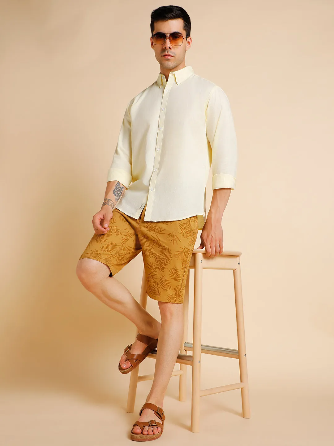 Men's Khaki Cotton Shorts