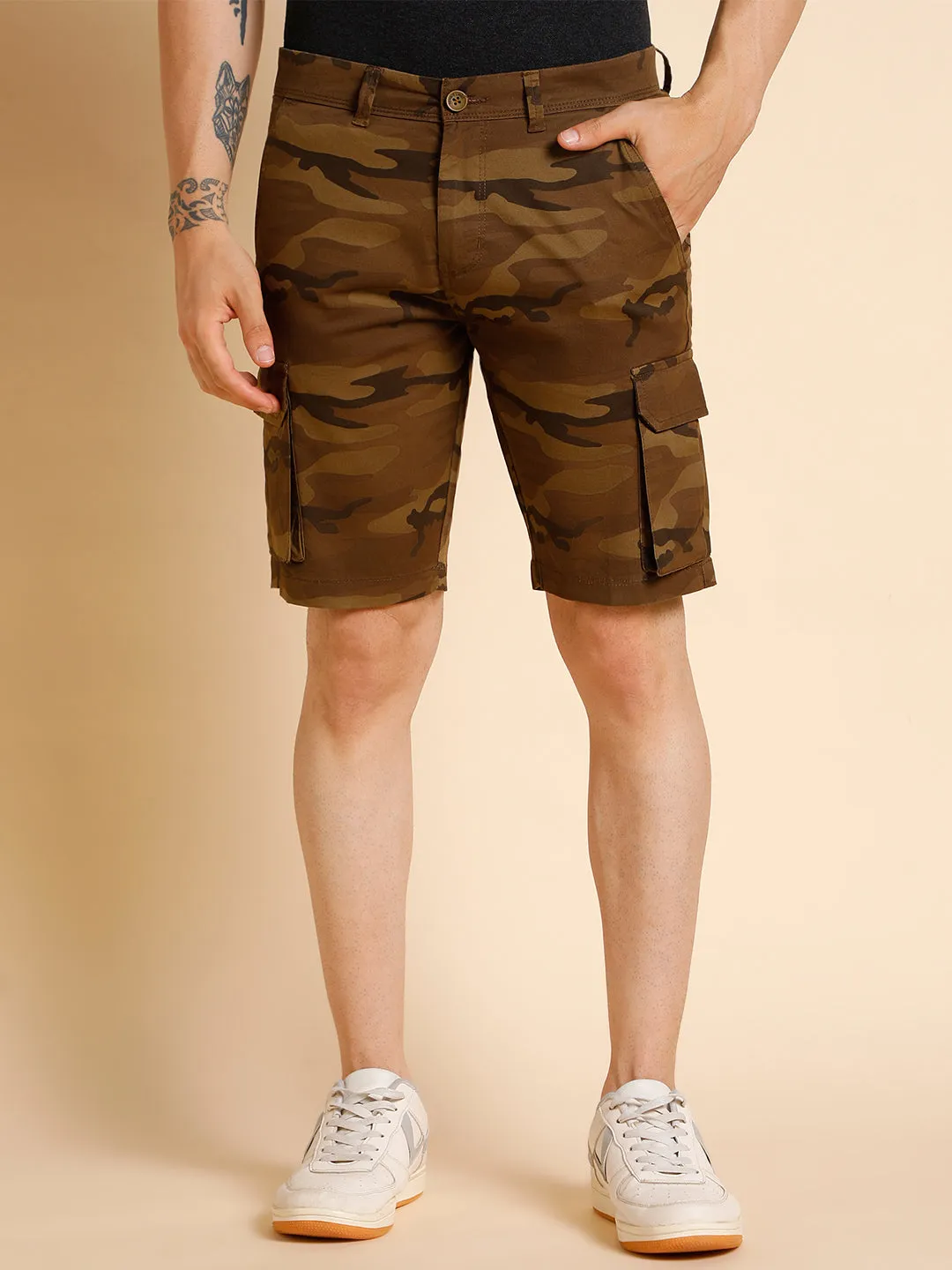 Men's Olive Camouflage Cotton Shorts