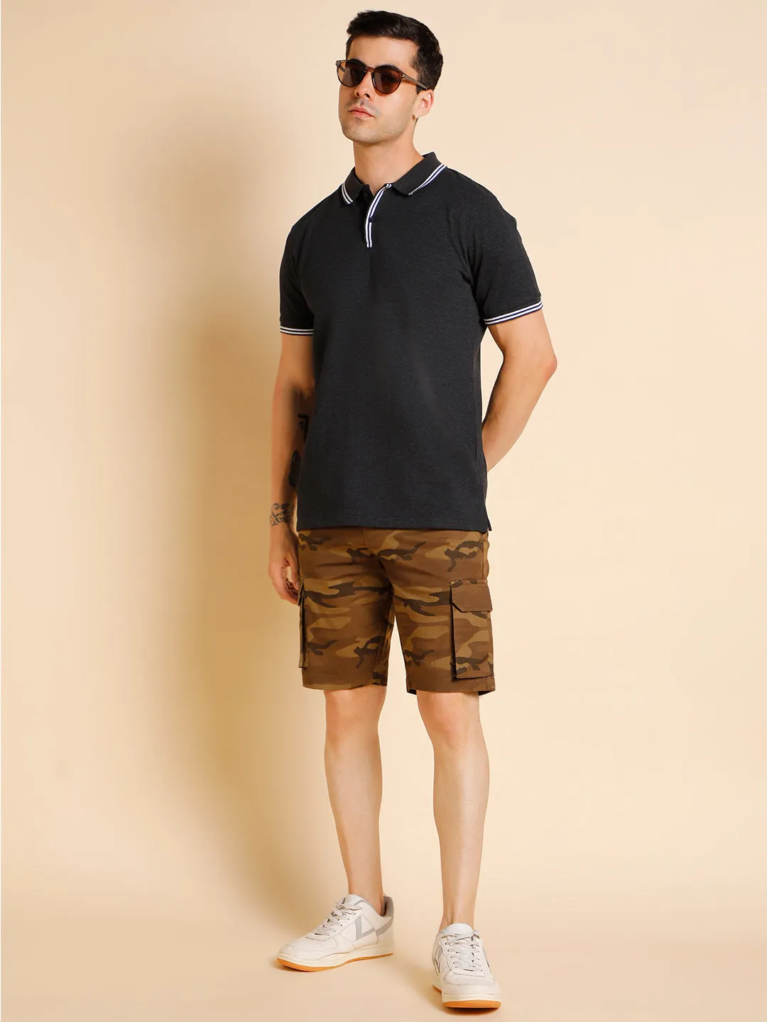 Men's Olive Camouflage Cotton Shorts