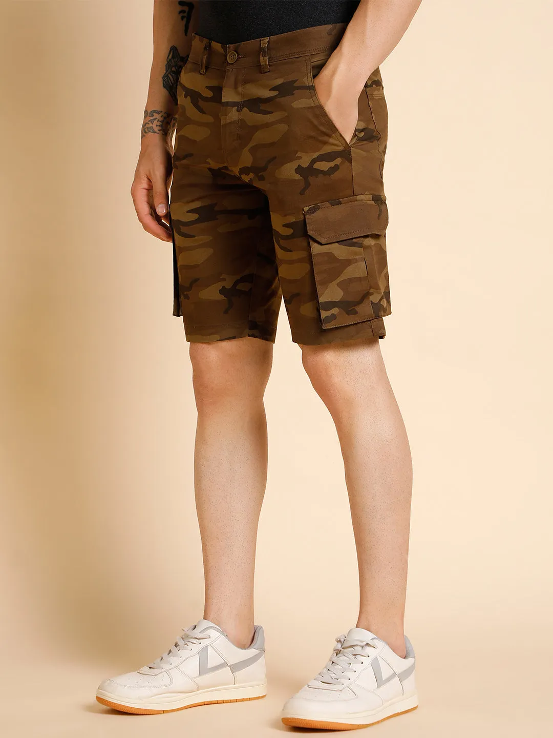 Men's Olive Camouflage Cotton Shorts