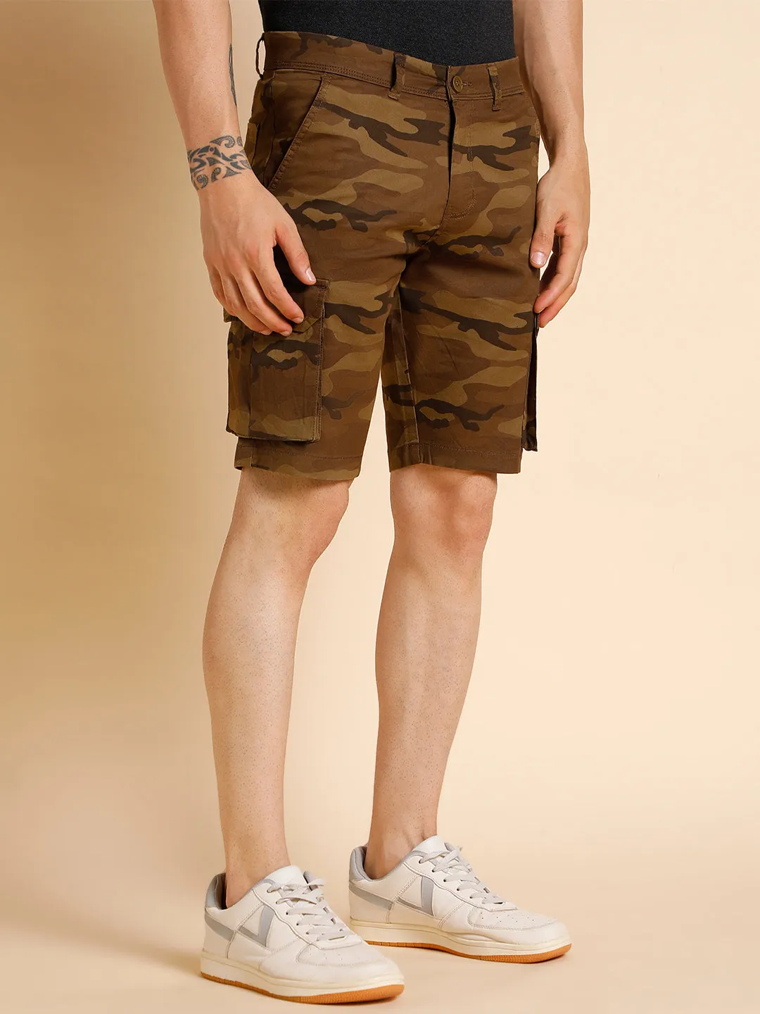 Men's Olive Camouflage Cotton Shorts