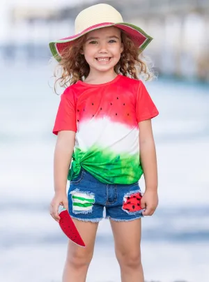 More Watermelon Please Patched Denim Shorts Set