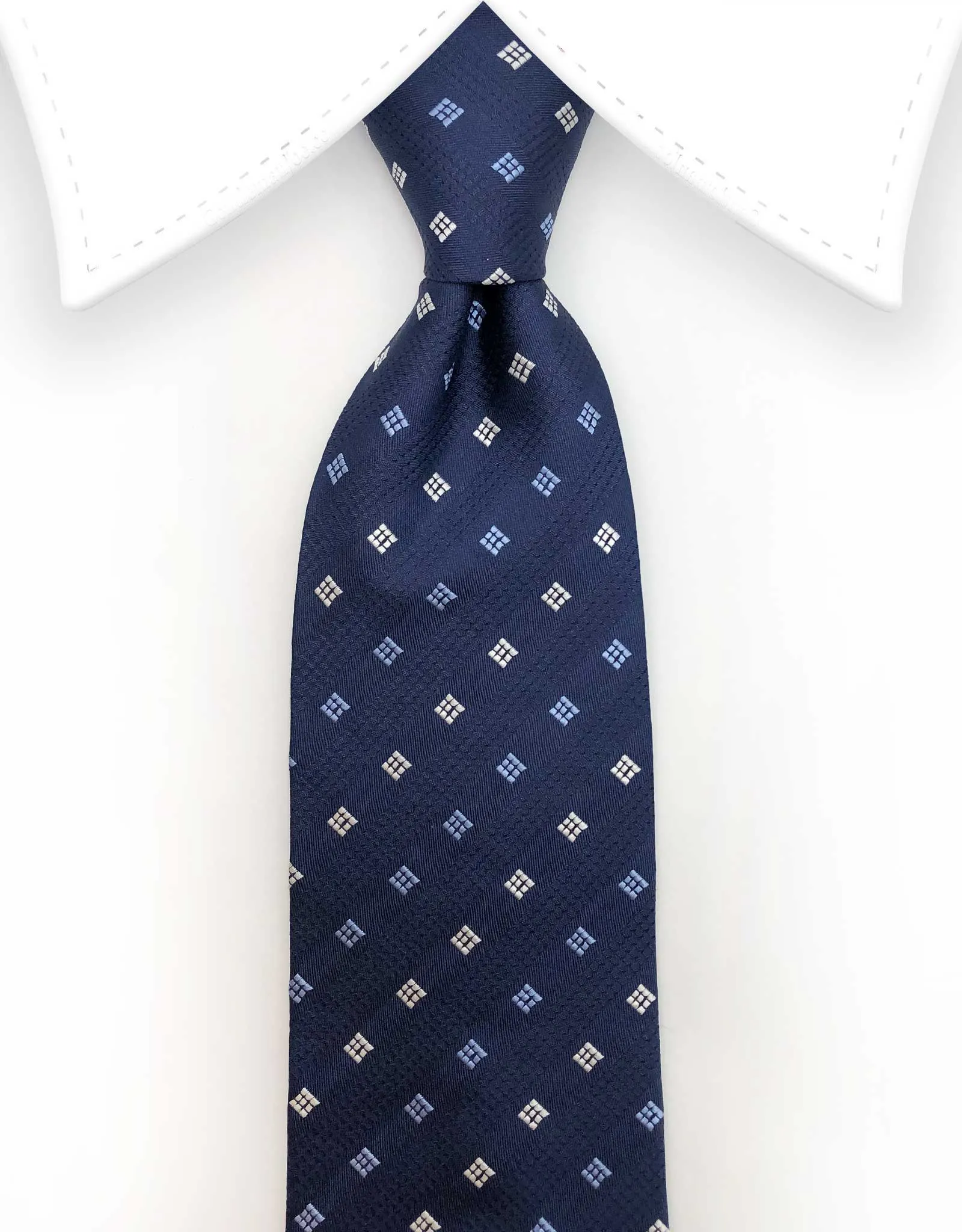 Navy Tie with Light Blue and White Diamonds