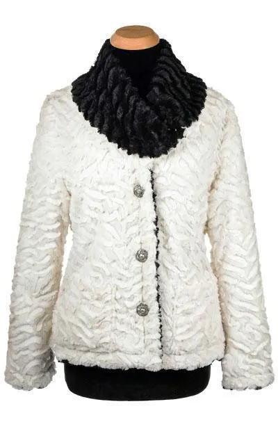 Norma Jean Coat, Reversible - Luxury Faux Fur in Winters Frost with Cuddly Fur in Black  - Sold Out!